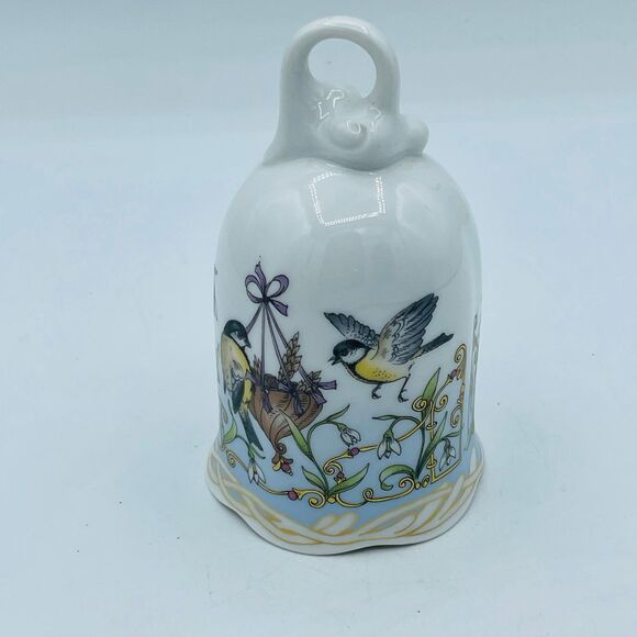 Vintage German Hutschenreuther Porcelain Bell Januar Germany Signed Birds & Sun - Picture 4 of 8
